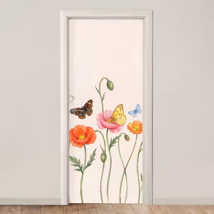 Vlinders - Klaprozen - Illustratie - Kleurrijk deurposter klein -3d_beige