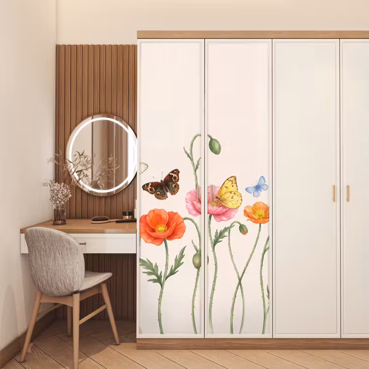 Vlinders - Klaprozen - Illustratie - Kleurrijk deurposter klein -sfeer3