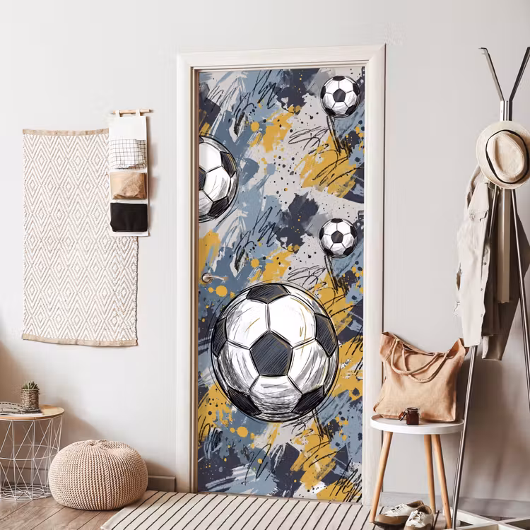 Voetbal - Abstract - Sport - Kleurrijk deurposter klein -sfeer6