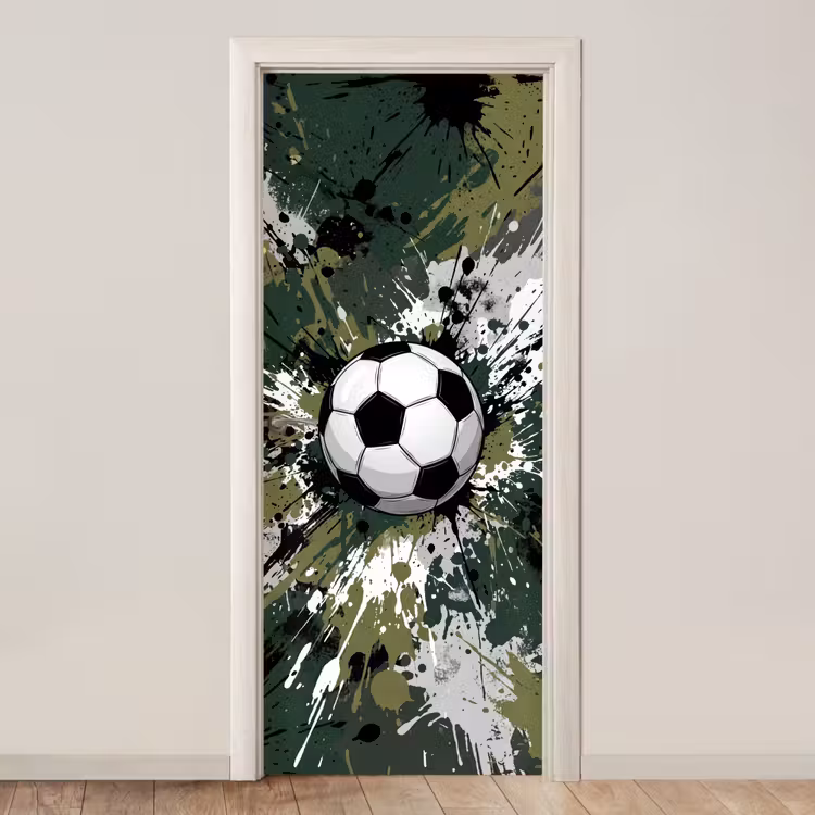 Voetbal - Verf - Spetters - Groen deurposter klein -3d_beige