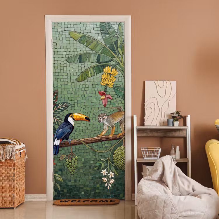 Vogel - Dier - Jungle - Mozaïek - Natuur deurposter klein -sfeer1