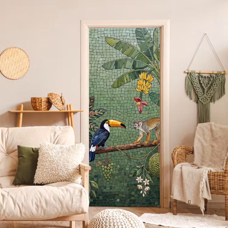 Vogel - Dier - Jungle - Mozaïek - Natuur deurposter klein -sfeer2