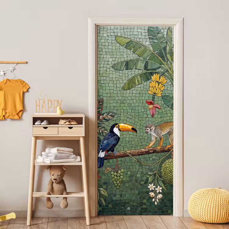 Vogel - Dier - Jungle - Mozaïek - Natuur deurposter klein -sfeer4