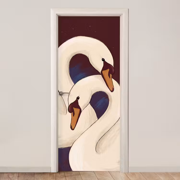 Vogel - Koppel - Liefde - Abstract - Wit deurposter klein -3d_beige