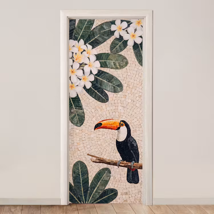 Vogel - Mozaïek - Tropisch - Natuur - Kleurrijk deurposter klein -3d_beige