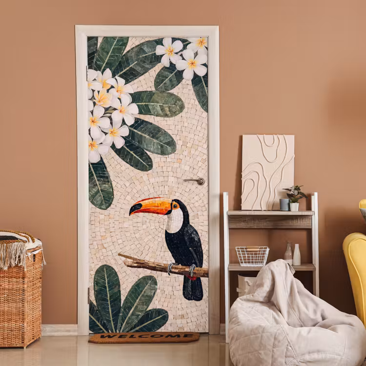 Vogel - Mozaïek - Tropisch - Natuur - Kleurrijk deurposter klein -sfeer1