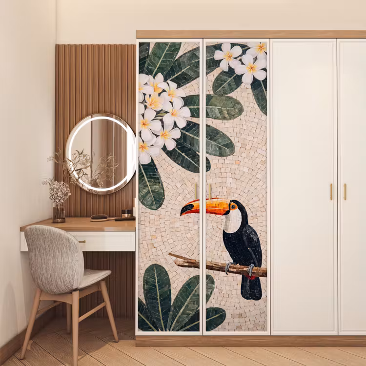 Vogel - Mozaïek - Tropisch - Natuur - Kleurrijk deurposter klein -sfeer3