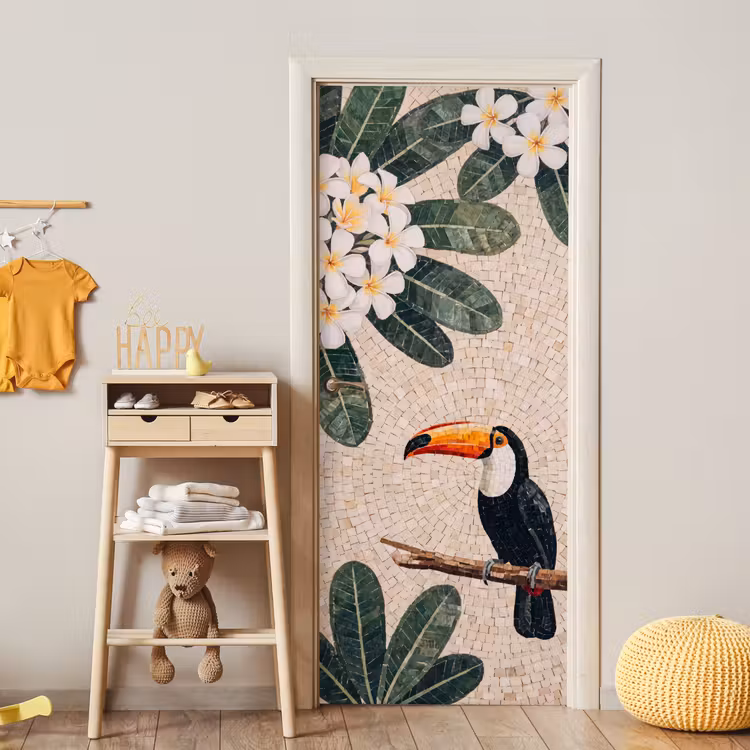 Vogel - Mozaïek - Tropisch - Natuur - Kleurrijk deurposter klein -sfeer4