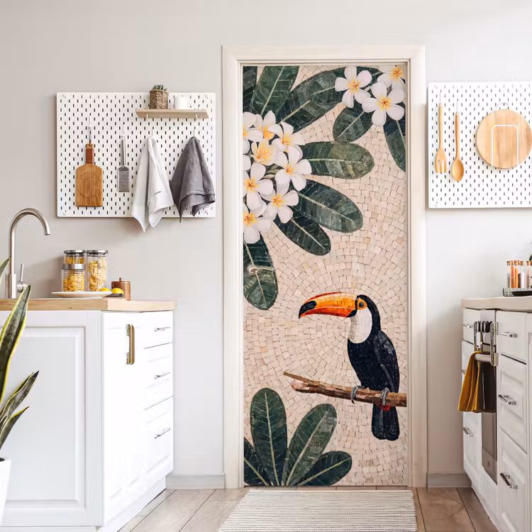 Vogel - Mozaïek - Tropisch - Natuur - Kleurrijk deurposter klein -sfeer5
