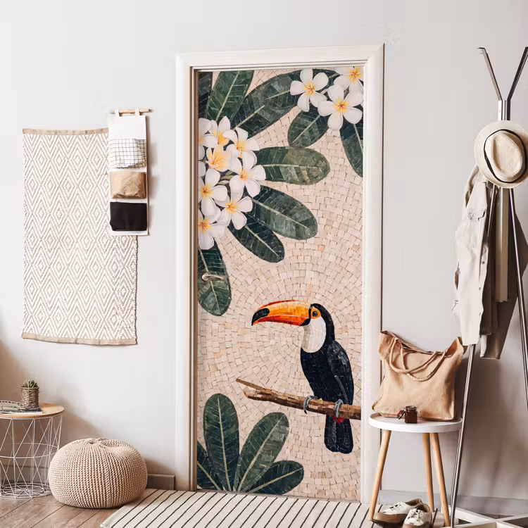 Vogel - Mozaïek - Tropisch - Natuur - Kleurrijk deurposter klein -sfeer6