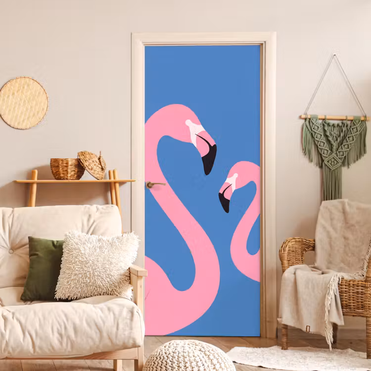 Vogel - Paar - Dieren - Modern - Roze deurposter klein -sfeer2