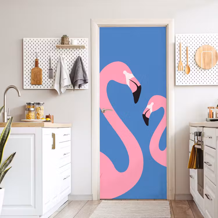 Vogel - Paar - Dieren - Modern - Roze deurposter klein -sfeer5