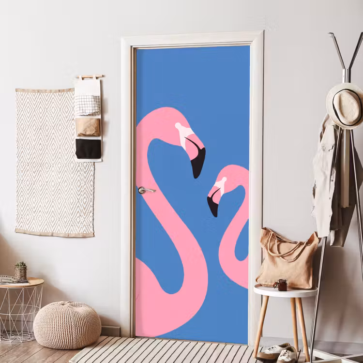 Vogel - Paar - Dieren - Modern - Roze deurposter klein -sfeer6
