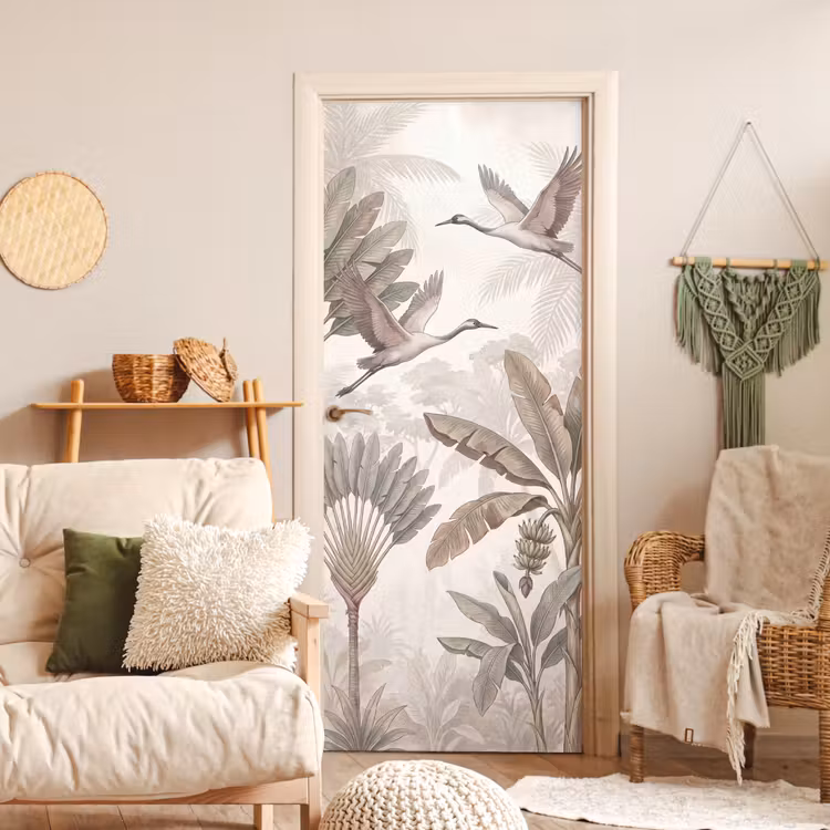 Vogel - Tropisch - Jungle - Natuur - Beige deurposter klein -sfeer2