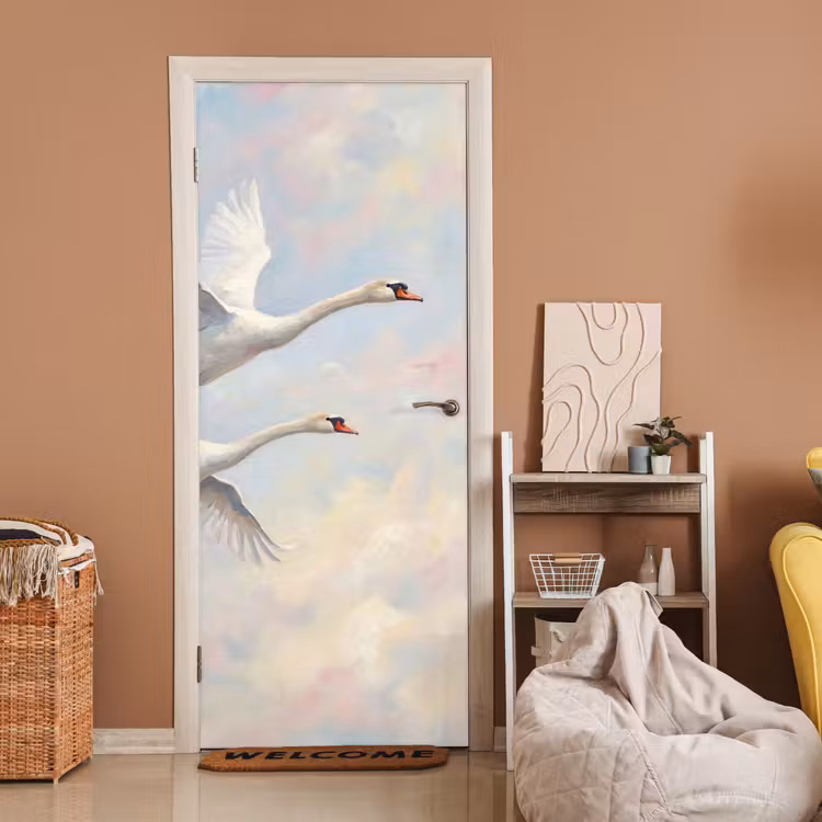 Vogel - Vliegend - Lucht - Modern - Pastel deurposter klein -sfeer1