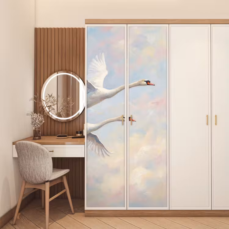 Vogel - Vliegend - Lucht - Modern - Pastel deurposter klein -sfeer3