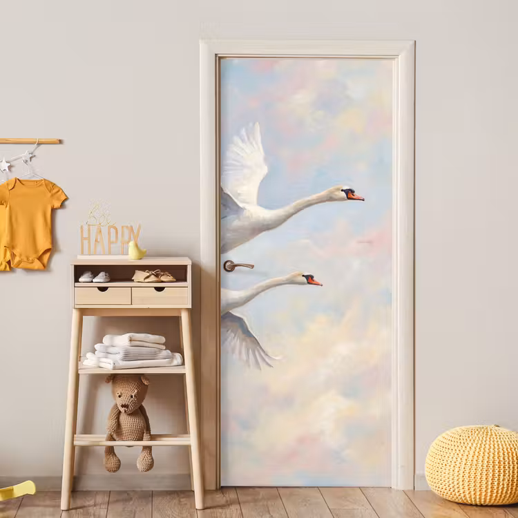 Vogel - Vliegend - Lucht - Modern - Pastel deurposter klein -sfeer4