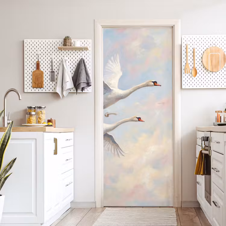 Vogel - Vliegend - Lucht - Modern - Pastel deurposter klein -sfeer5