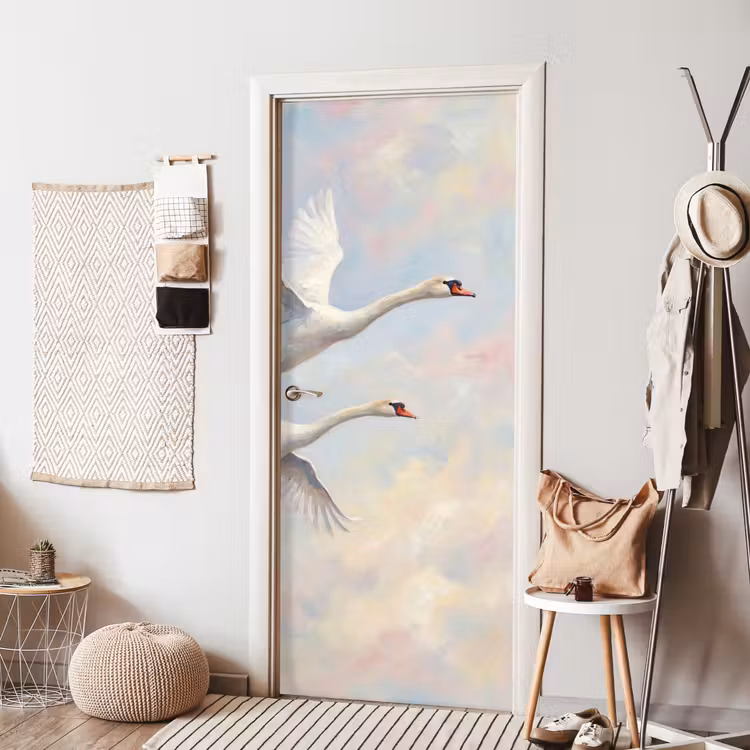 Vogel - Vliegend - Lucht - Modern - Pastel deurposter klein -sfeer6