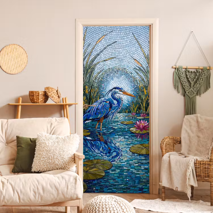 Vogel - Water - Natuur - Abstract - Blauw deurposter klein -sfeer2