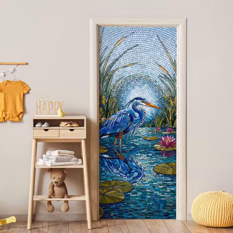 Vogel - Water - Natuur - Abstract - Blauw deurposter klein -sfeer4