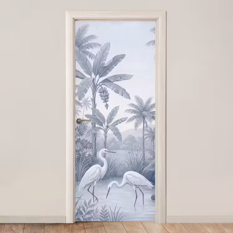 Vogel - Water - Tropisch - Natuur - Blauw deurposter klein -3d_beige