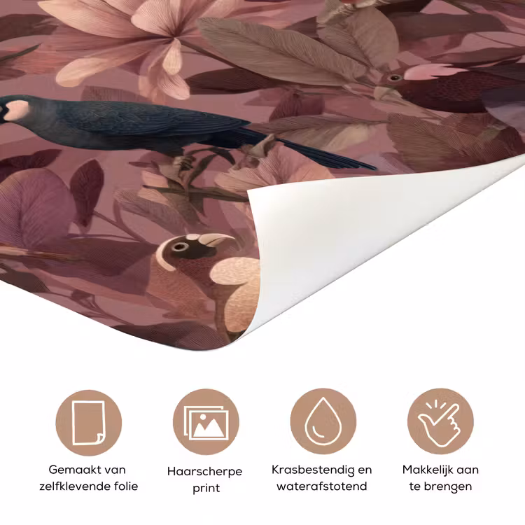 Vogels - Bladeren - Roze deurposter klein 289 -closeup_NL