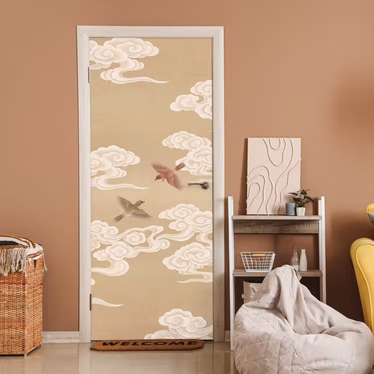 Vogels - Vliegen - Beige deurposter klein -sfeer1
