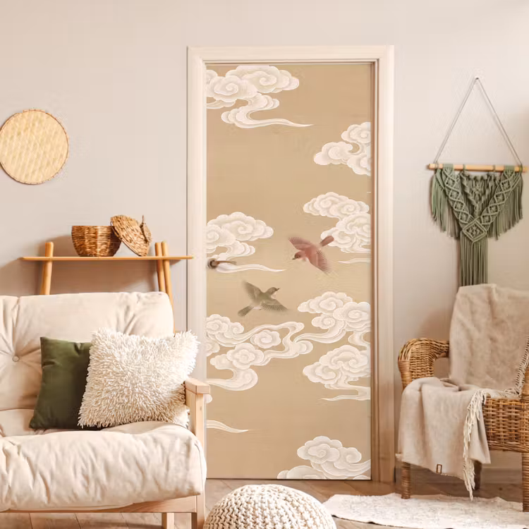 Vogels - Vliegen - Beige deurposter klein -sfeer2
