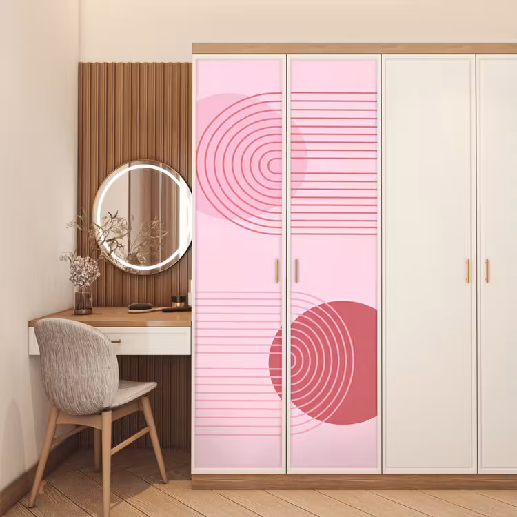 Vormen - Lijnen - Minimalistisch - Roze deurposter klein -sfeer3