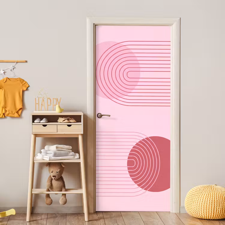 Vormen - Lijnen - Minimalistisch - Roze deurposter klein -sfeer4