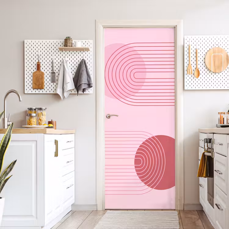 Vormen - Lijnen - Minimalistisch - Roze deurposter klein -sfeer5
