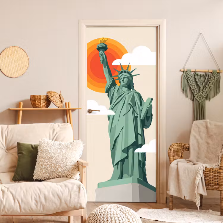 Vrijheidsbeeld - New York - Zon - Modern deurposter klein -sfeer2