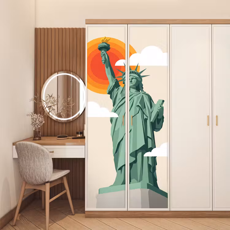 Vrijheidsbeeld - New York - Zon - Modern deurposter klein -sfeer3