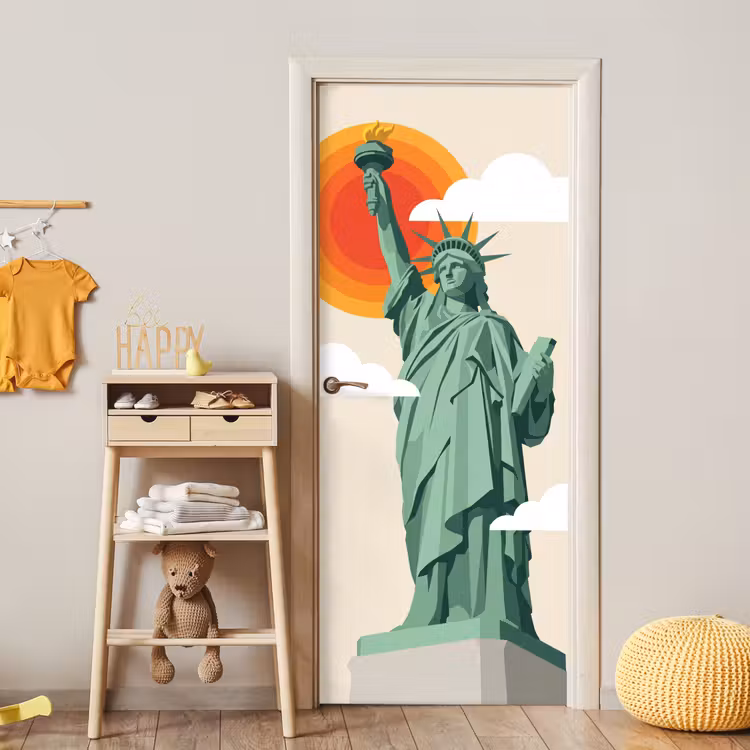 Vrijheidsbeeld - New York - Zon - Modern deurposter klein -sfeer4
