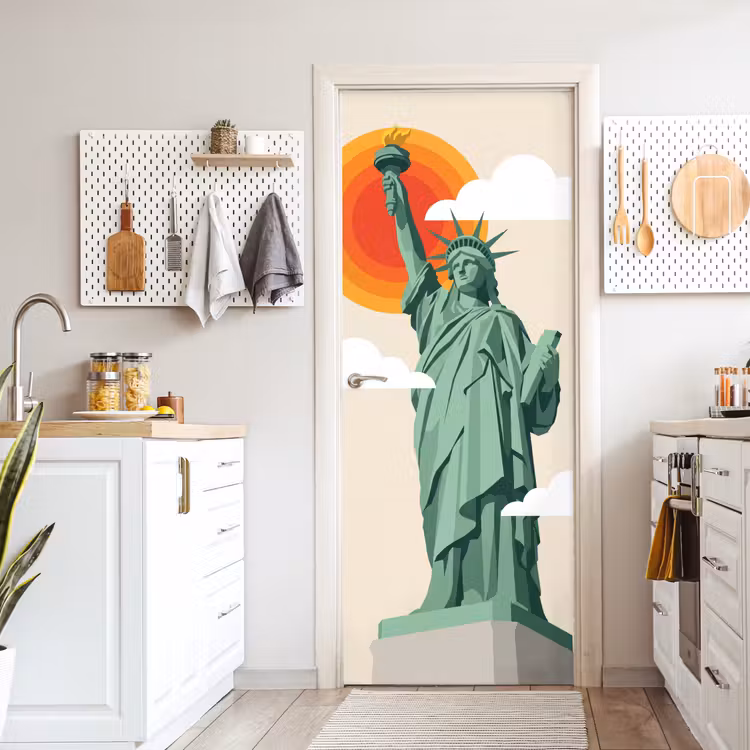 Vrijheidsbeeld - New York - Zon - Modern deurposter klein -sfeer5
