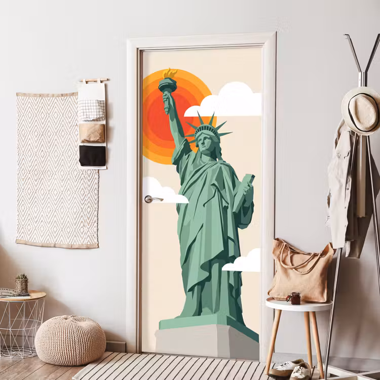 Vrijheidsbeeld - New York - Zon - Modern deurposter klein -sfeer6