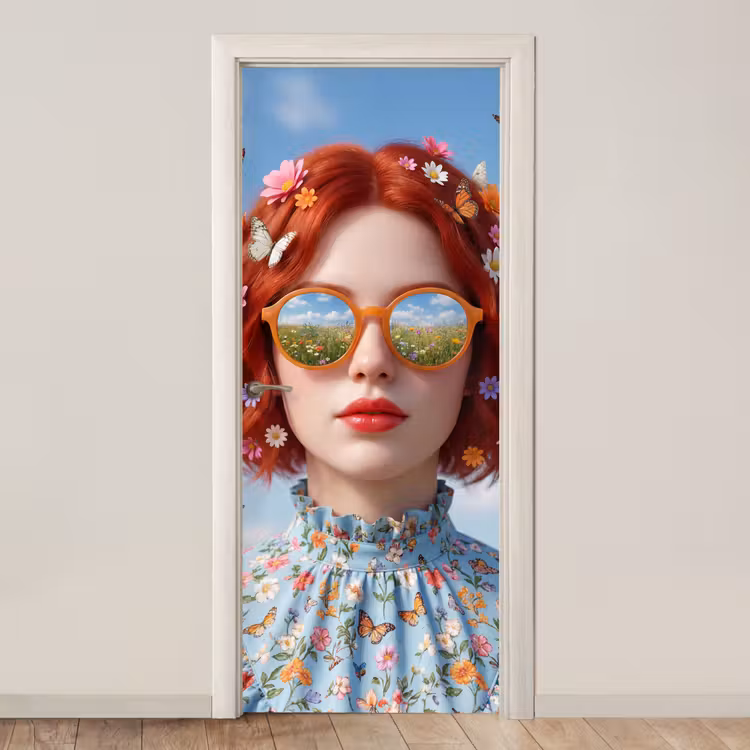 Vrouw - Bloemen - Zomer - Portret - Kleurrijk deurposter klein -3d_beige