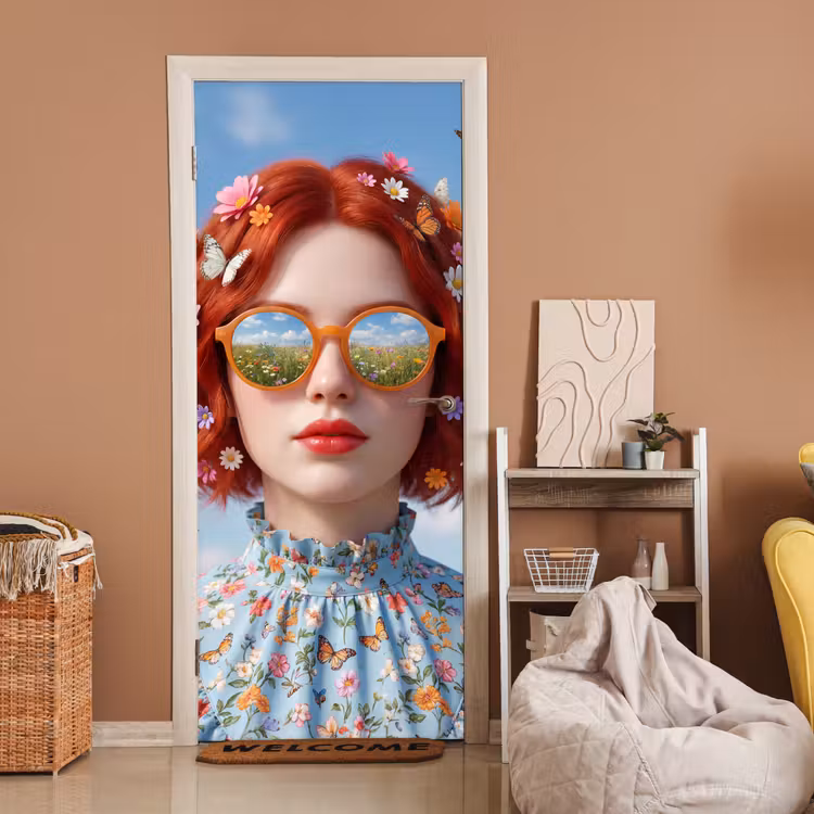 Vrouw - Bloemen - Zomer - Portret - Kleurrijk deurposter klein -sfeer1