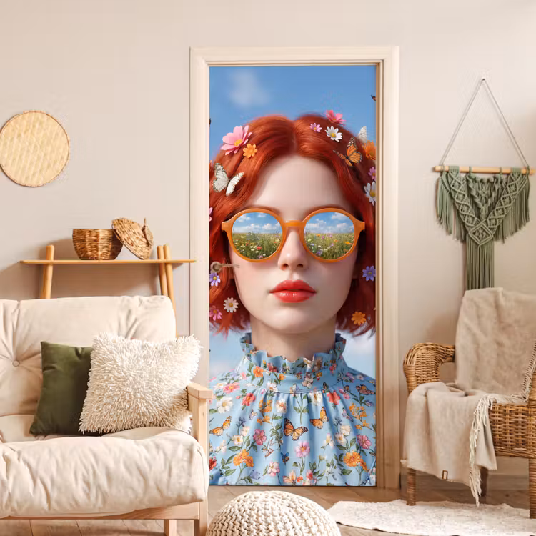 Vrouw - Bloemen - Zomer - Portret - Kleurrijk deurposter klein -sfeer2