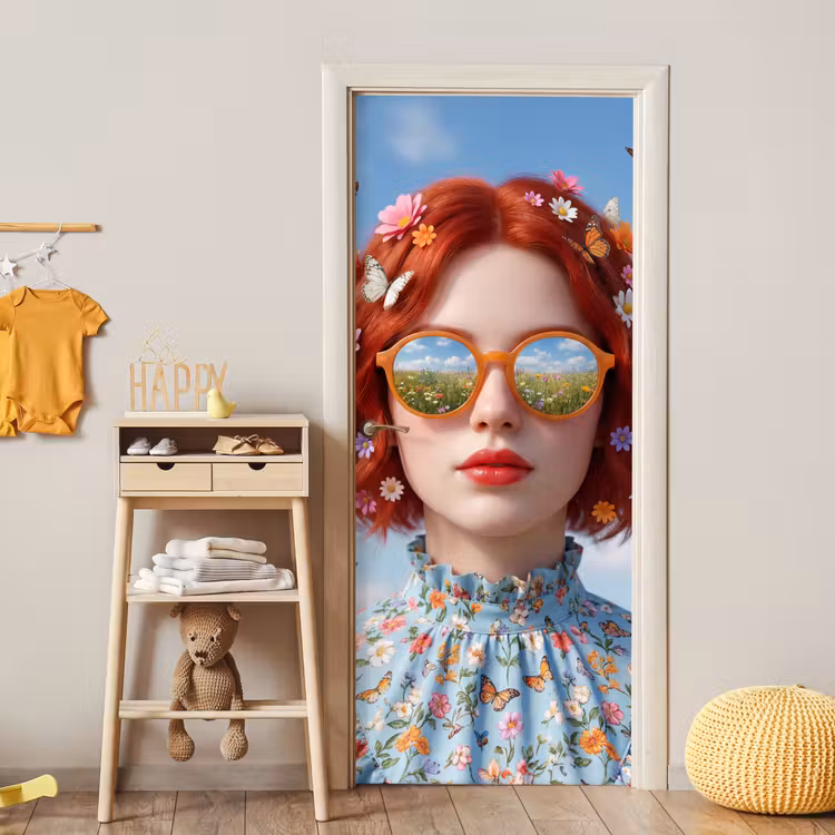 Vrouw - Bloemen - Zomer - Portret - Kleurrijk deurposter klein -sfeer4