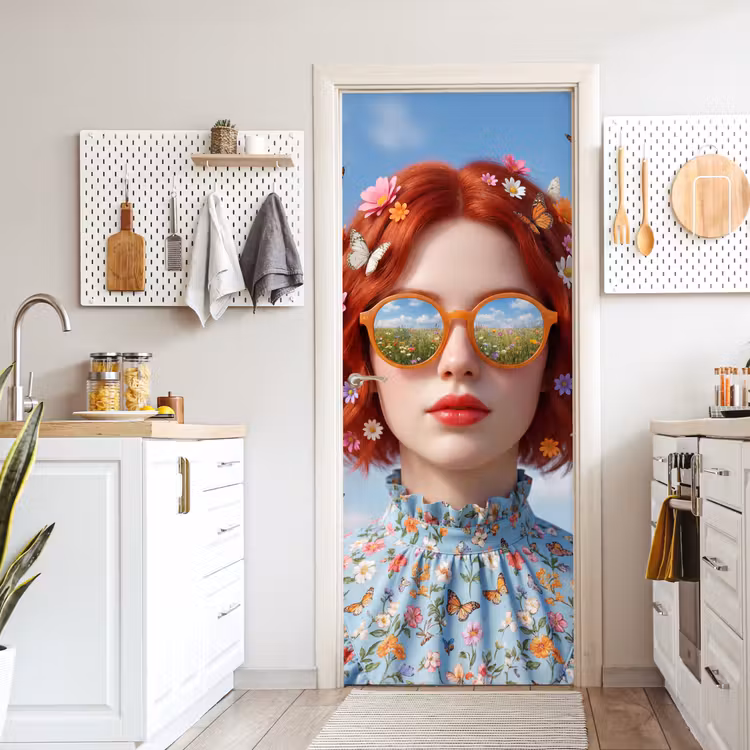 Vrouw - Bloemen - Zomer - Portret - Kleurrijk deurposter klein -sfeer5