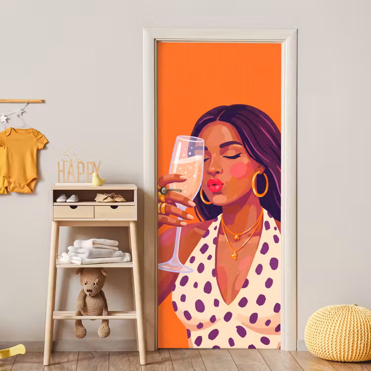 Vrouw - Champagne - Feest - Modern - Oranje deurposter klein -sfeer4