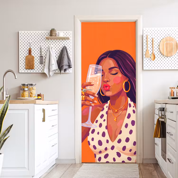 Vrouw - Champagne - Feest - Modern - Oranje deurposter klein -sfeer5