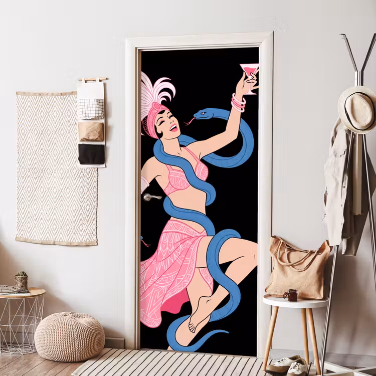 Vrouw - Danseres - Slangen - Art Deco - Roze deurposter klein -sfeer6