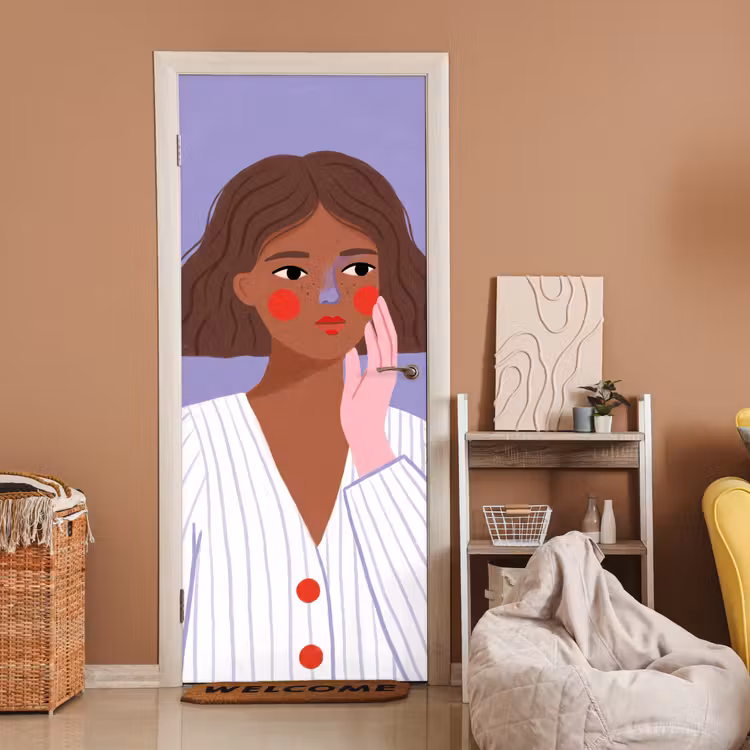Vrouw - Gezicht - Mensen - Abstract - Kleurrijk deurposter klein -sfeer1