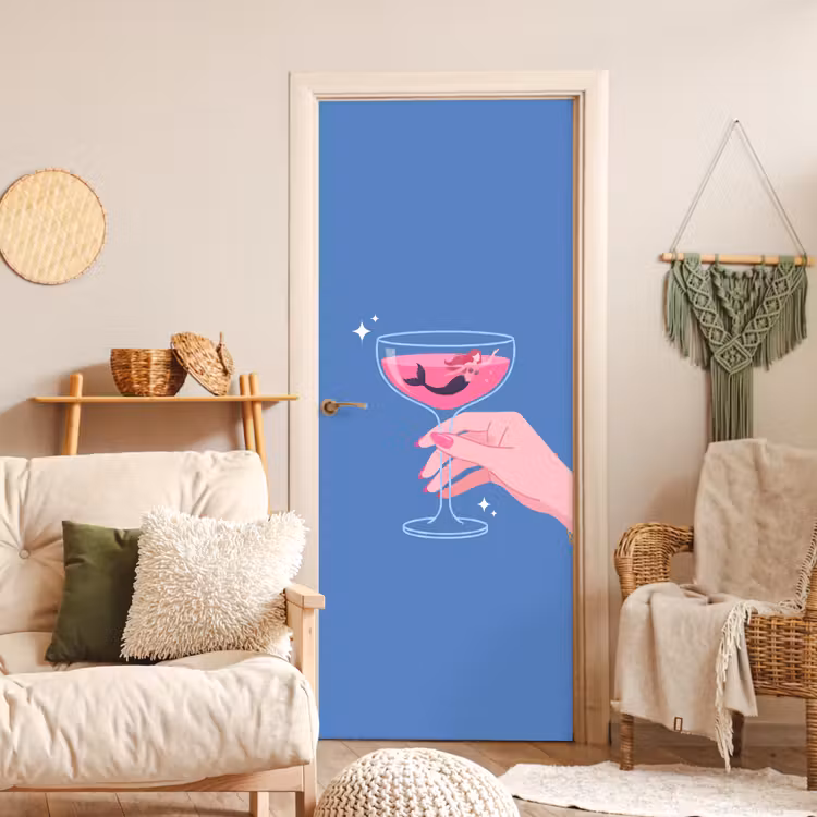 Vrouw - Glas - Abstract - Roze - Blauw deurposter klein -sfeer2