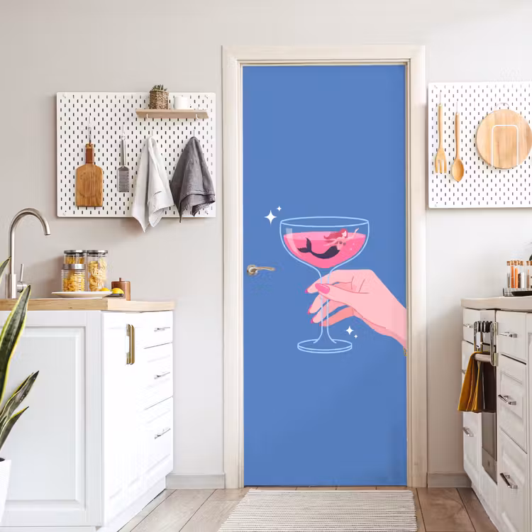 Vrouw - Glas - Abstract - Roze - Blauw deurposter klein -sfeer5