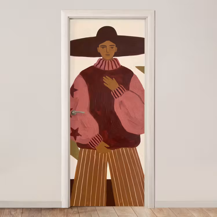 Vrouw - Hoed - Abstract - Modern - Portret deurposter klein -3d_beige