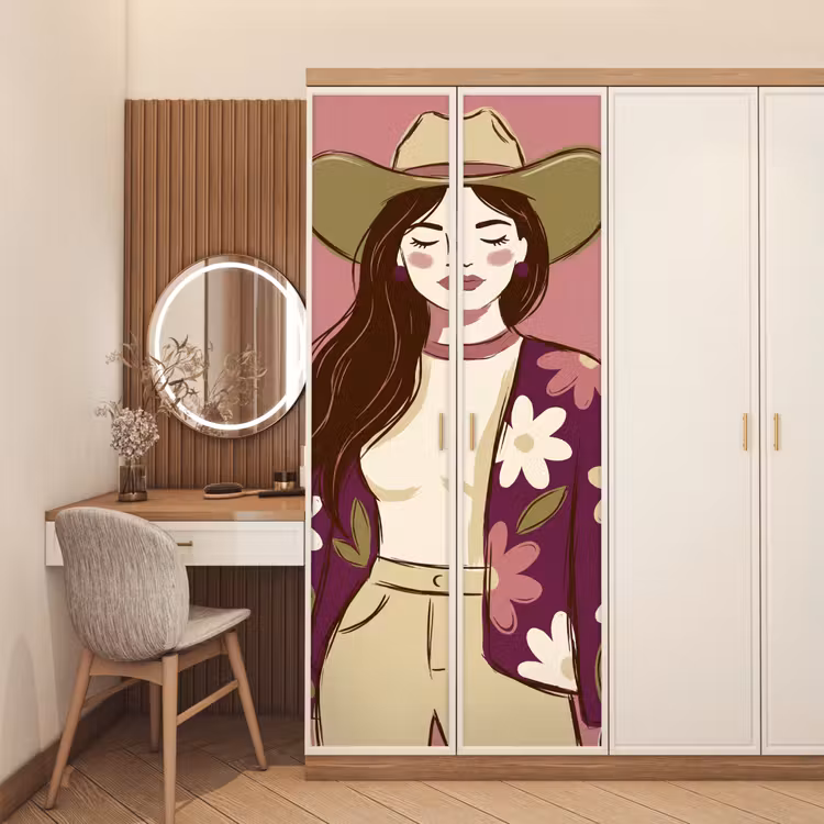 Vrouw - Hoed - Portret - Illustratie - Roze deurposter klein -sfeer3